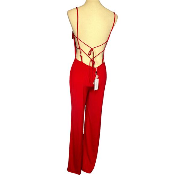 Lovers + Friends Red Wide Leg Jumpsuit MEDIUM Strappy Jersey Revolve $178 NEW - Picture 6 of 9